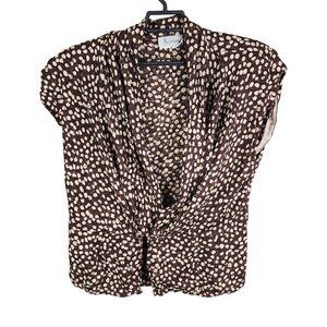 Womens Brown Spotted Miss Jackson Silk Shirt Snap Button Front Sleeveless 14